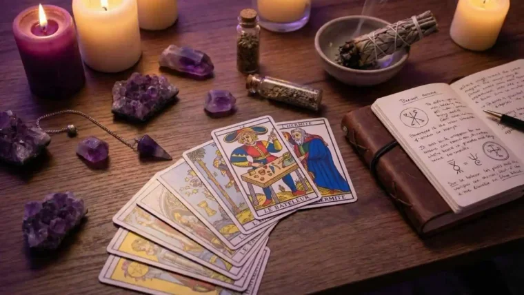 Tarot de Marseille - Cartes divinatoires, cristaux et bougies pour la cartomancie